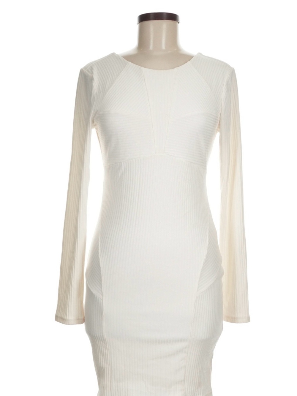 Guess Cream Long-Sleeve Ribbed Bodycon Cocktail Dress- M